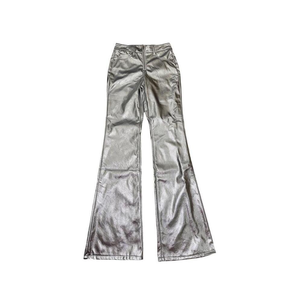 STUNNING Women's Faux Leather Pants LOVE FIRE Size 1 Metallic Silver Flare NWT